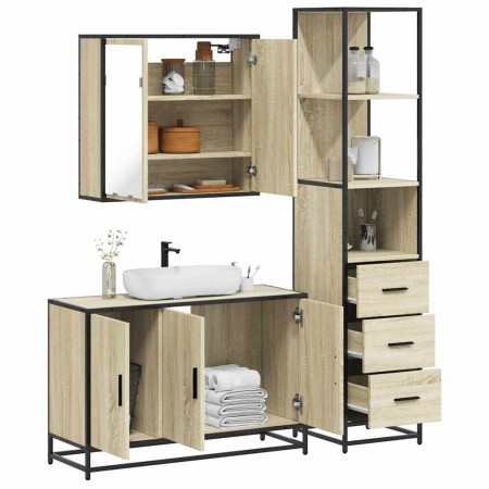 Set de muebles de baño 3 pzas madera contrachapada roble Sonoma de , Muebles de baño - Ref: Foro24-3301131, Precio: 270,91 €,...