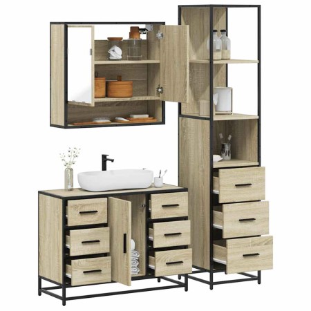 Set de muebles de baño 3 pzas madera contrachapada roble Sonoma de , Muebles de baño - Ref: Foro24-3301171, Precio: 301,51 €,...