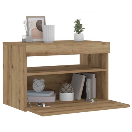 Mesilla de noche con luces LED roble artesanal 60x35x40 cm de , Mesitas de noche - Ref: Foro24-3329176, Precio: 52,49 €, Desc...