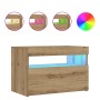 Mesilla de noche con luces LED roble artesanal 60x35x40 cm de , Mesitas de noche - Ref: Foro24-3329176, Precio: 52,49 €, Desc...