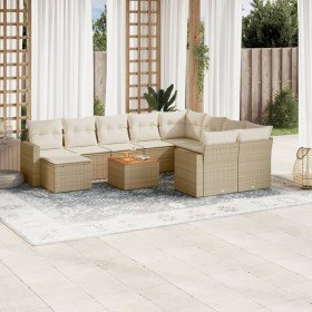Set de sofás de jardín 11pzas con cojines ratán sintético beige en Conjuntos de jardín | Comprar online en Foru.es