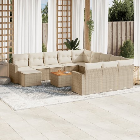 Set sofás de jardín con cojines 13 pzas ratán sintético beige en Conjuntos de jardín | Comprar online en Foru.es