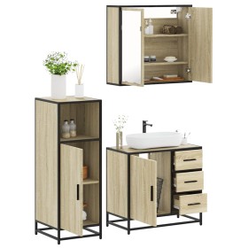 Set de muebles de baño 3 pzas madera contrachapada roble Sonoma de , Muebles de baño - Ref: Foro24-3300956, Precio: 228,90 €,...