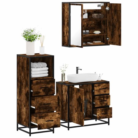 Set de muebles baño 3 pzas madera contrachapada roble ahumado de , Muebles de baño - Ref: Foro24-3301017, Precio: 256,06 €, D...