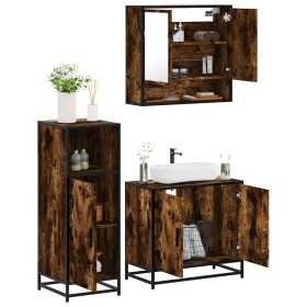 Set de muebles baño 3 pzas madera contrachapada roble ahumado de , Muebles de baño - Ref: Foro24-3300977, Precio: 199,93 €, D...