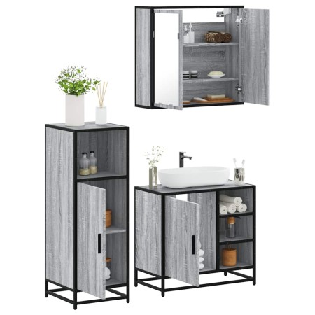 Set de muebles de baño 3 pzas madera contrachapada gris sonoma de , Muebles de baño - Ref: Foro24-3300968, Precio: 233,17 €, ...