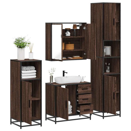 Set de muebles baño 4 pzas madera contrachapada roble marrón de , Muebles de baño - Ref: Foro24-3301199, Precio: 399,51 €, De...
