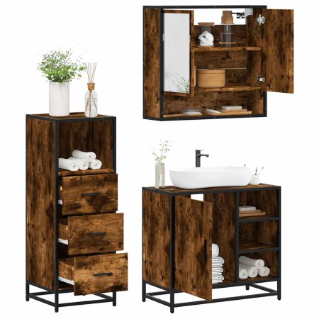 Set de muebles baño 3 pzas madera contrachapada roble ahumado de , Muebles de baño - Ref: Foro24-3301057, Precio: 236,75 €, D...