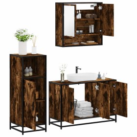 Set de muebles baño 3 pzas madera contrachapada roble ahumado de , Muebles de baño - Ref: Foro24-3300982, Precio: 230,78 €, D...