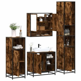 Set de muebles baño 4 pzas madera contrachapada roble ahumado de , Muebles de baño - Ref: Foro24-3301237, Precio: 362,98 €, D...