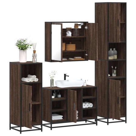 Set de muebles baño 4 pzas madera contrachapada roble marrón de , Muebles de baño - Ref: Foro24-3301214, Precio: 386,21 €, De...