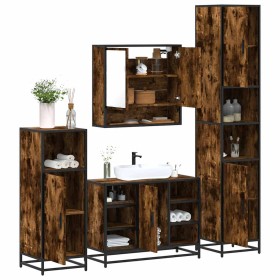 Set de muebles baño 4 pzas madera contrachapada roble ahumado de , Muebles de baño - Ref: Foro24-3301242, Precio: 410,60 €, D...