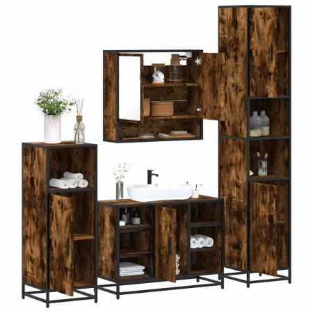 Set de muebles baño 4 pzas madera contrachapada roble ahumado de , Muebles de baño - Ref: Foro24-3301242, Precio: 410,60 €, D...
