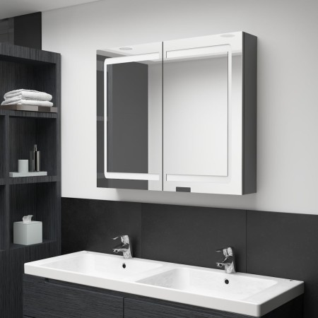 Armario de baño con espejo y LED gris 80x12x68 cm de , Tocadores de baño - Ref: Foro24-326513, Precio: 175,26 €, Descuento: %