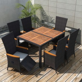 Set comedor de jardín 7 piezas ratán sintético y madera negro de , Conjuntos de jardín - Ref: Foro24-47681, Precio: 736,59 €,...