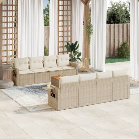 Set de sofás de jardín 9 pzas con cojines ratán sintético beige en Conjuntos de jardín | Comprar online en Foru.es
