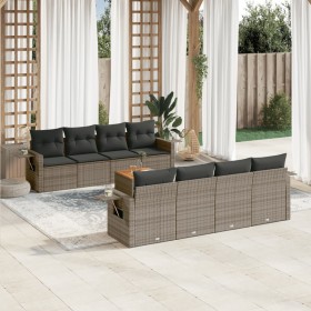 Set de muebles de jardín 9 pzas y cojines ratán sintético gris en Conjuntos de jardín | Comprar online en Foru.es