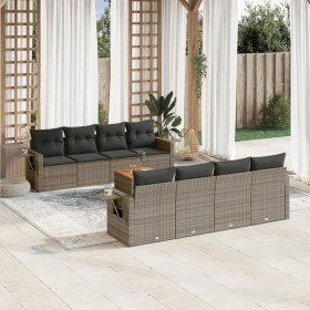 Set de muebles de jardín 9 pzas y cojines ratán sintético gris en Conjuntos de jardín | Comprar online en Foru.es