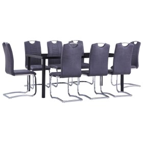 Juego de comedor 9 piezas piel de ante artificial gris de , muebles para cocinas y comedores - Ref: Foro24-3053127, Precio: 7...