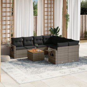 Set de muebles de jardín 9 pzas y cojines ratán sintético gris en Conjuntos de jardín | Comprar online en Foru.es