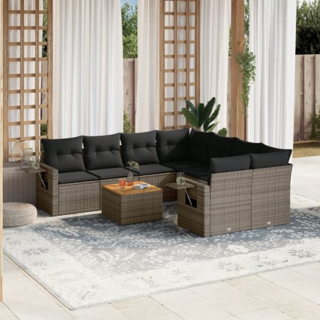 Set de muebles de jardín 9 pzas y cojines ratán sintético gris en Conjuntos de jardín | Comprar online en Foru.es