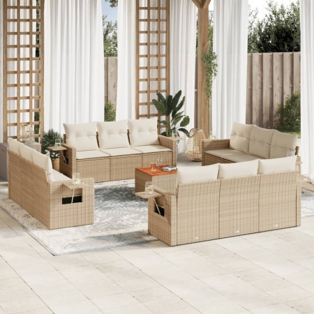 Set sofás de jardín con cojines 13 pzas ratán sintético beige en Conjuntos de jardín | Comprar online en Foru.es