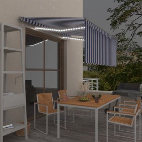 Toldo automático persiana LED sensor viento azul blanco 3x2,5m de , Toldos - Ref: Foro24-3069391, Precio: 500,52 €, Descuento: %