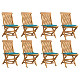 Sillas de jardín 8 unidades teca maciza con cojines azules de , Sillas de jardín - Ref: Foro24-3072921, Precio: 497,66 €, Des...