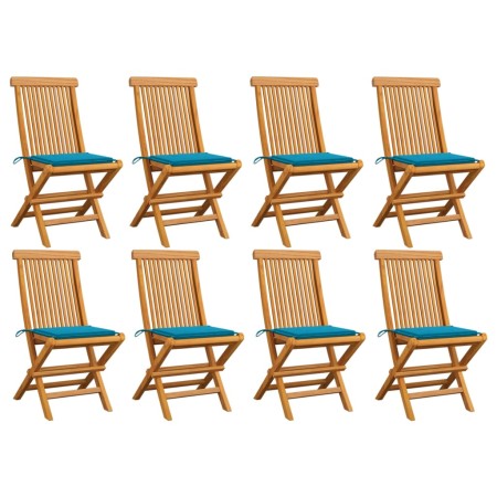 Sillas de jardín 8 unidades teca maciza con cojines azules de , Sillas de jardín - Ref: Foro24-3072921, Precio: 497,66 €, Des...