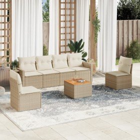 Set sofás de jardín 7 piezas y cojines ratán sintético beige en Conjuntos de jardín | Comprar online en Foru.es
