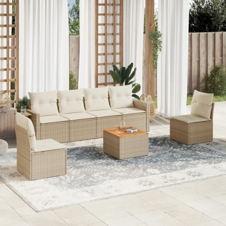 Set sofás de jardín 7 piezas y cojines ratán sintético beige en Conjuntos de jardín | Comprar online en Foru.es