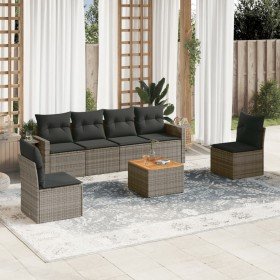 Set de sofás de jardín 7 piezas con cojines ratán PE gris en Conjuntos de jardín | Comprar online en Foru.es