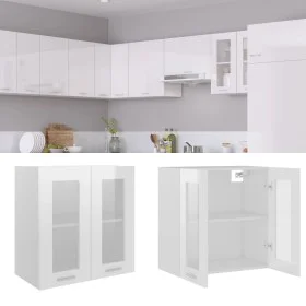 Armario colgante vidrio y madera ingeniería blanco brillo de vidaXL, Armarios de cocina - Ref: Foro24-802526, Precio: 71,18 €...