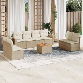 Set de sofás de jardín 9 pzas con cojines ratán sintético beige en Conjuntos de jardín | Comprar online en Foru.es