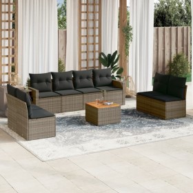 Set de muebles de jardín 9 pzas y cojines ratán sintético gris en Conjuntos de jardín | Comprar online en Foru.es