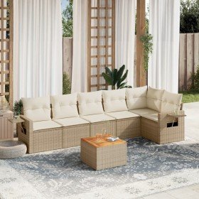 Set sofás de jardín 7 piezas y cojines ratán sintético beige en Conjuntos de jardín | Comprar online en Foru.es