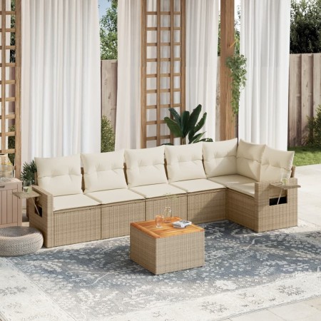 Set sofás de jardín 7 piezas y cojines ratán sintético beige en Conjuntos de jardín | Comprar online en Foru.es