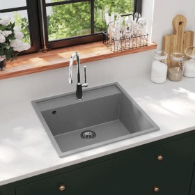 Fregadero de cocina con rebosadero granito gris de , Fregaderos - Ref: Foro24-147062, Precio: 183,19 €, Descuento: %
