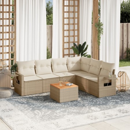 Set sofás de jardín 7 piezas y cojines ratán sintético beige en Conjuntos de jardín | Comprar online en Foru.es