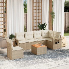 Set sofás de jardín 7 piezas y cojines ratán sintético beige en Conjuntos de jardín | Comprar online en Foru.es