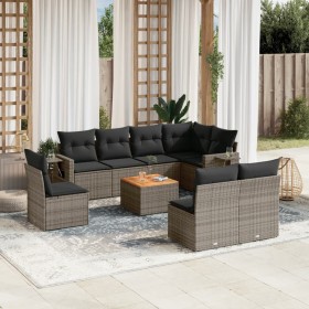Set de muebles de jardín 9 pzas y cojines ratán sintético gris en Conjuntos de jardín | Comprar online en Foru.es