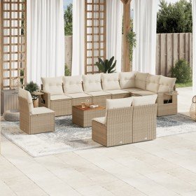 Set de sofás de jardín 11pzas con cojines ratán sintético beige en Conjuntos de jardín | Comprar online en Foru.es