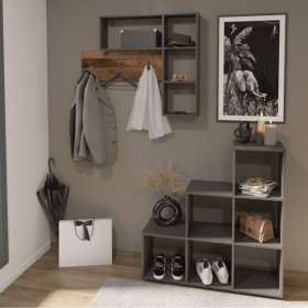 FMD Perchero de pared 4 compartimentos abiertos gris marrón oscuro de , Percheros para sombreros y abrigos - Ref: Foro24-4338...