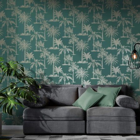 DUTCH WALLCOVERINGS Papel pintado árbol tropical verde azulado y plata de , Papel pintado - Ref: Foro24-437419, Precio: 22,08...