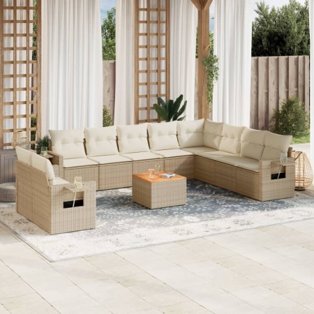 Set de sofás de jardín 11pzas con cojines ratán sintético beige en Conjuntos de jardín | Comprar online en Foru.es