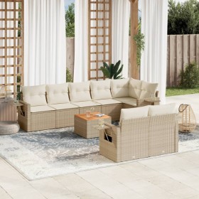 Set de sofás de jardín 9 pzas con cojines ratán sintético beige en Conjuntos de jardín | Comprar online en Foru.es