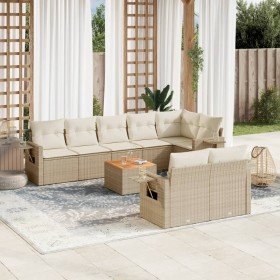Set de sofás de jardín 9 pzas con cojines ratán sintético beige en Conjuntos de jardín | Comprar online en Foru.es