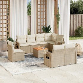 Set de sofás de jardín 9 pzas con cojines ratán sintético beige en Conjuntos de jardín | Comprar online en Foru.es