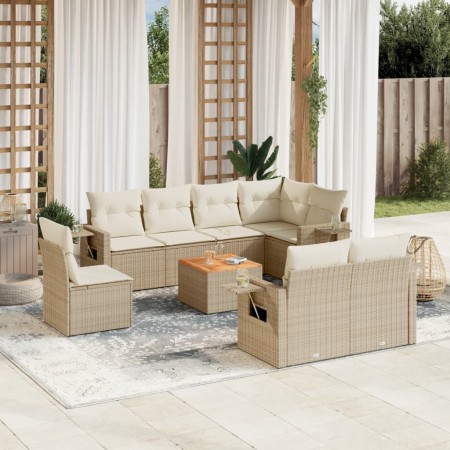 Set de sofás de jardín 9 pzas con cojines ratán sintético beige en Conjuntos de jardín | Comprar online en Foru.es