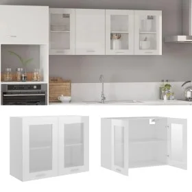 Hanging glass and wood cabinet, glossy white engineering by vidaXL, Kitchen cabinets - Ref: Foro24-802534, Price: 85,41 €, Di...